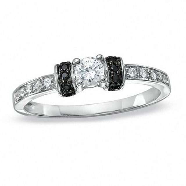 1/4 CT. T.w. Enhanced Black and White Diamond Station Engagement Ring in 10K White Gold