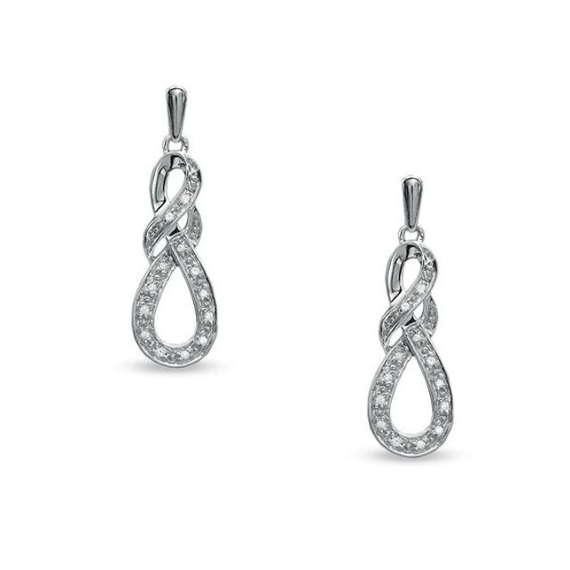 1/10 CT. T.w. Diamond Knotted Swirl Drop Earrings in Sterling Silver