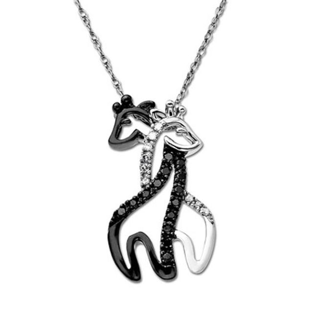 1/10 CT. T.w. Enhanced Black and White Diamond Accent Double Giraffe Pendant in 10K White Gold