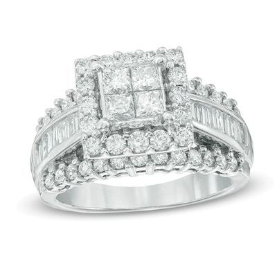 2.0 CT. T.w. Quad Princess-Cut and Baguette Diamond Engagement Ring in 14K White Gold