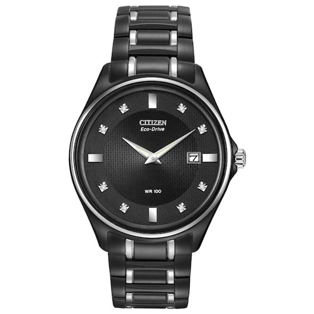 Men's Citizen Eco-DriveÂ® Diamond Accent Two-Tone Watch with Black Dial (Model: Au1054-54G)