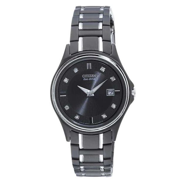 Ladies' Citizen Eco-DriveÂ® Diamond Accent Black Stainless Steel Watch with Black Dial (Model: Ga1034-57G)