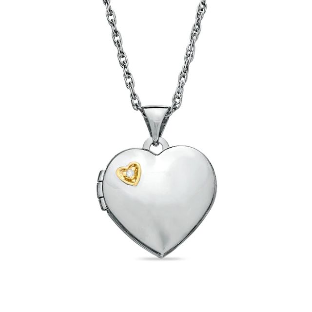 Diamond Accent Heart Locket in Two-Tone Sterling Silver