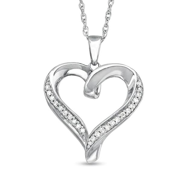 1/10 CT. T.w. Diamond PavÃ© Ribbon Heart Pendant in Sterling Silver