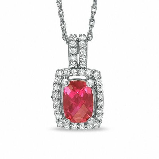 Cushion-Cut Lab-Created Ruby and White Sapphire Frame Pendant in Sterling Silver