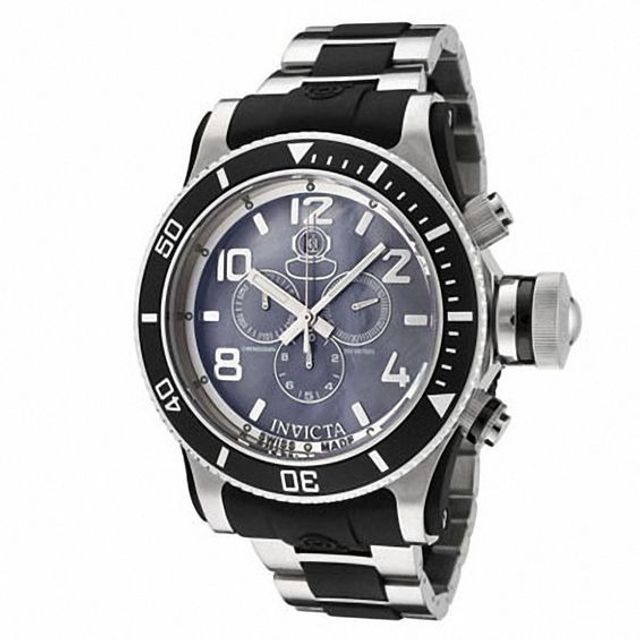 Men's Invicta Russian Diver Chronograph Watch with Round Grey Mother-of-Pearl Dial (Model: F0062)