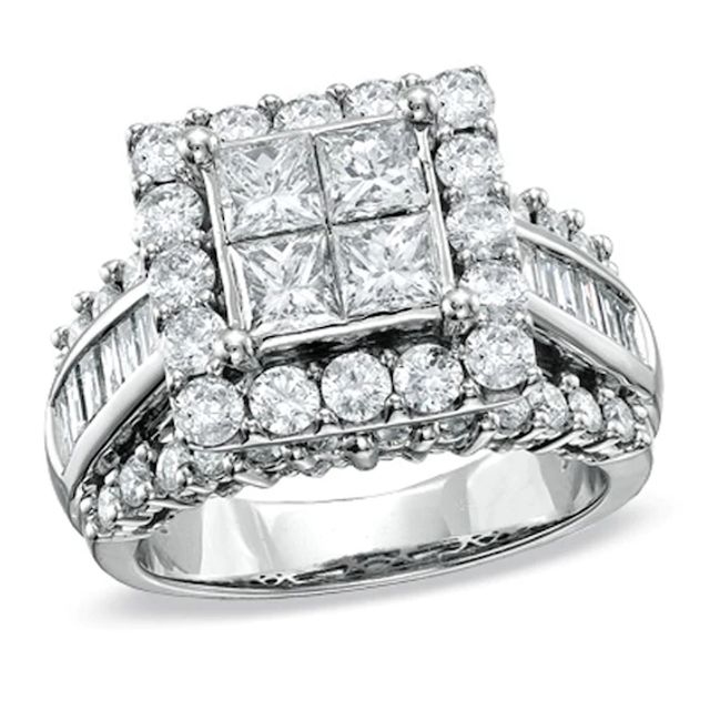 Multi-Diamond Engagement Ring 1 ct tw Princess-Cut 14K White Gold