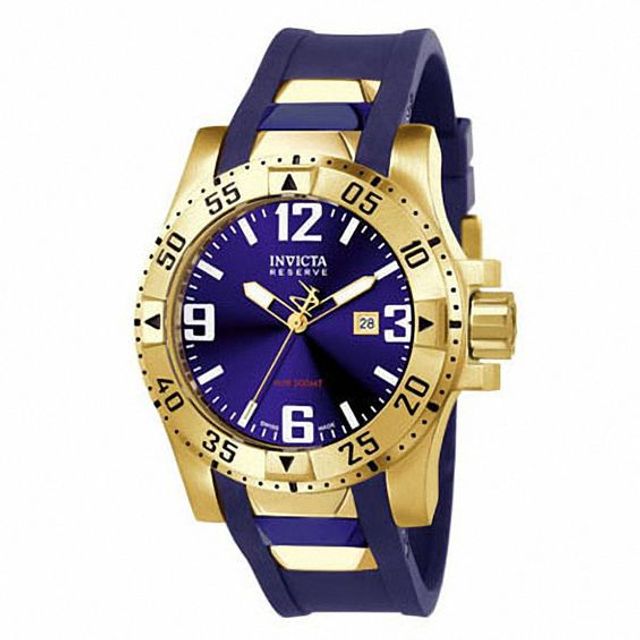 Men's Invicta Excursion Gold-Tone Strap Watch with Blue Dial (Model: 6254)