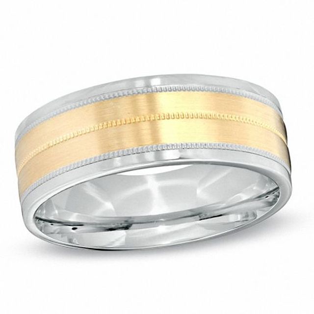 Men's 8.0mm Wedding Band in Sterling Silver and 14K Gold Plate