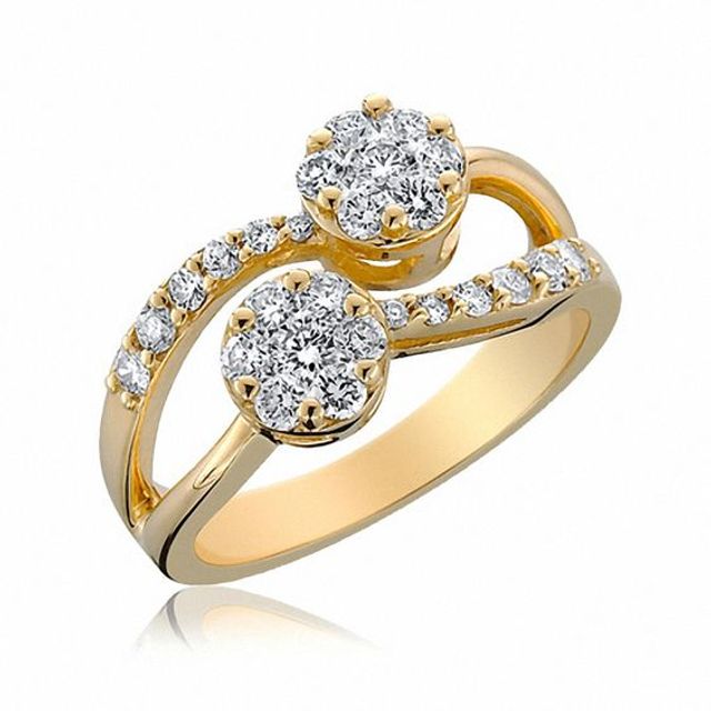 3/4 CT. T.w. Diamond Double Flower Ring in 14K Gold