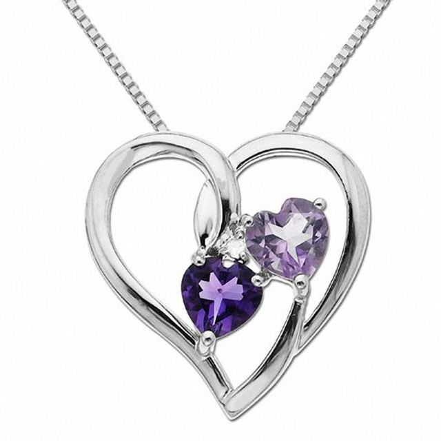 5.0mm Heart-Shaped Purple Amethyst and Diamond Accent Heart Pendant in Sterling Silver