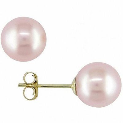 7.0-7.5mm Pink Akoya Cultured Pearl Stud Earrings in 14K Gold