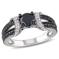 1 CT. T.w. Enhanced Black and White Diamond Station Engagement Ring in Sterling Silver