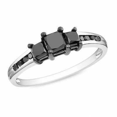 1 CT. T.w. Princess-Cut Black Diamond Three Stone Ring Sterling Silver