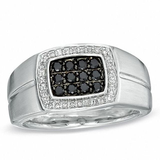 Men's 1/2 CT. T.w. Enhanced Black and White Diamond Frame Ring in Sterling Silver