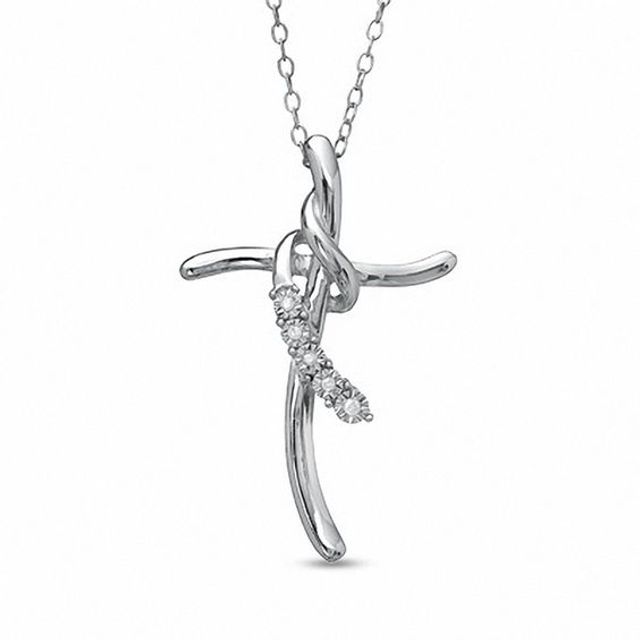 Diamond Accent Twirl Cross Pendant in Sterling Silver