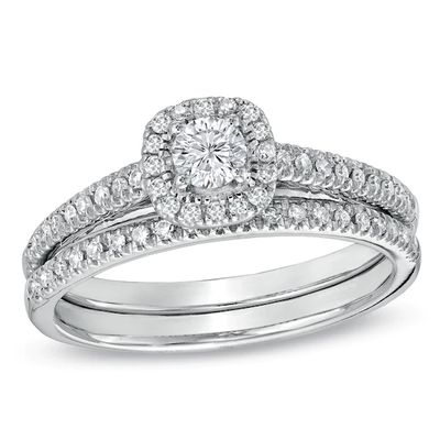 1/ CT. T.w. Diamond Frame Bridal Set in 14K White Gold