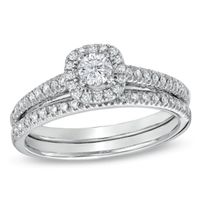1/ CT. T.w. Diamond Frame Bridal Set in 14K White Gold