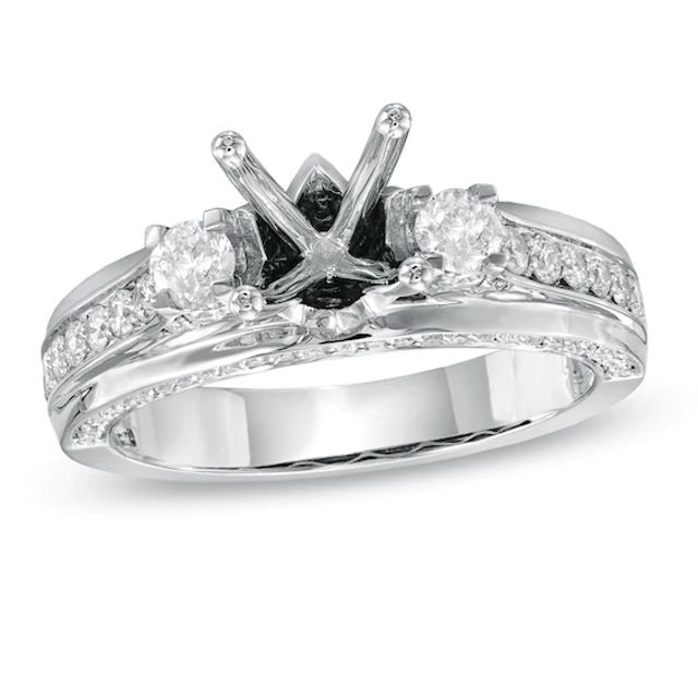 3/4 CT. T.w. Diamond Three Stone Semi-Mount in 14K White Gold