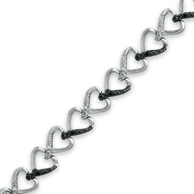 Enhanced Black and White Diamond Accent Heart Bracelet in Sterling Silver