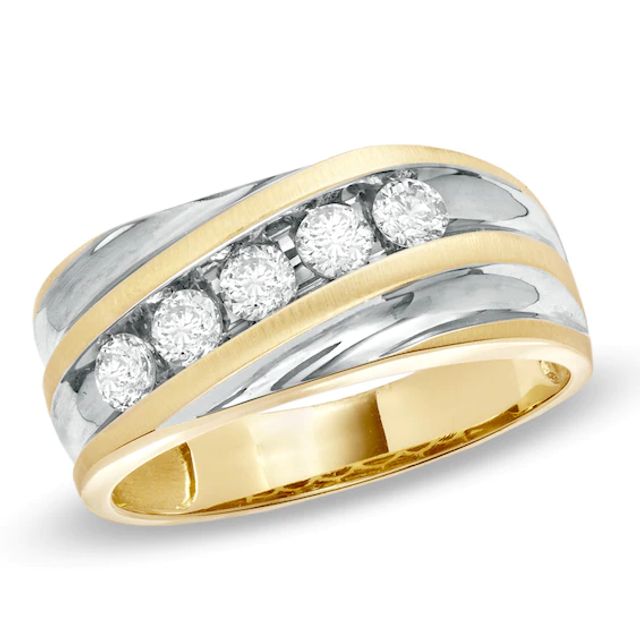 Men's 1/2 CT. T.w. Diamond Slant Wedding Band in 14K Two-Tone Gold