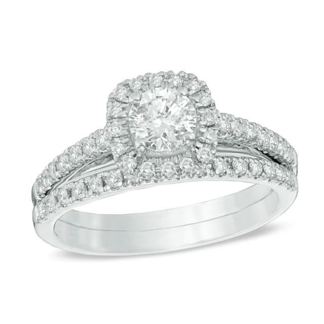 1 CT. T.w. Diamond Frame Bridal Set in 14K White Gold