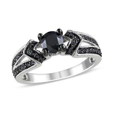 1 CT. T.w. Black Diamond Engagement Ring Sterling Silver