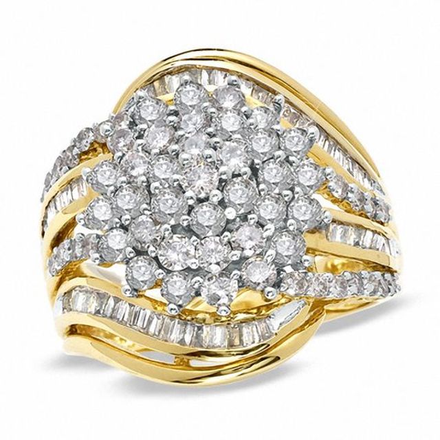 2 CT. T.w. Enhanced Champagne Diamond Cluster Ring in 14K Gold-Plated Sterling Silver