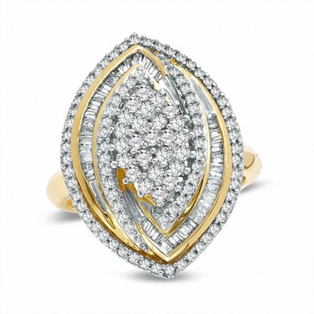 1 CT. T.w. Diamond Marquise Cluster Ring 14K Gold-Plated Sterling Silver