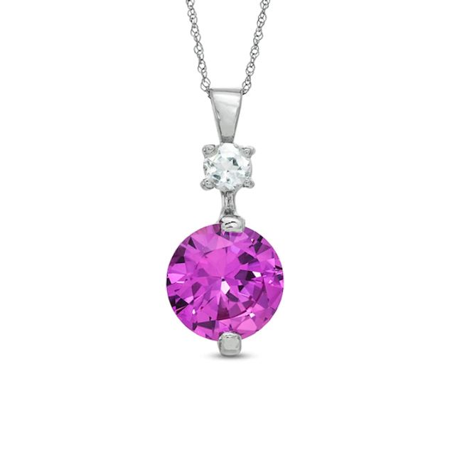 10.0mm Lab-Created Pink Sapphire and White Topaz Pendant in 10K White Gold