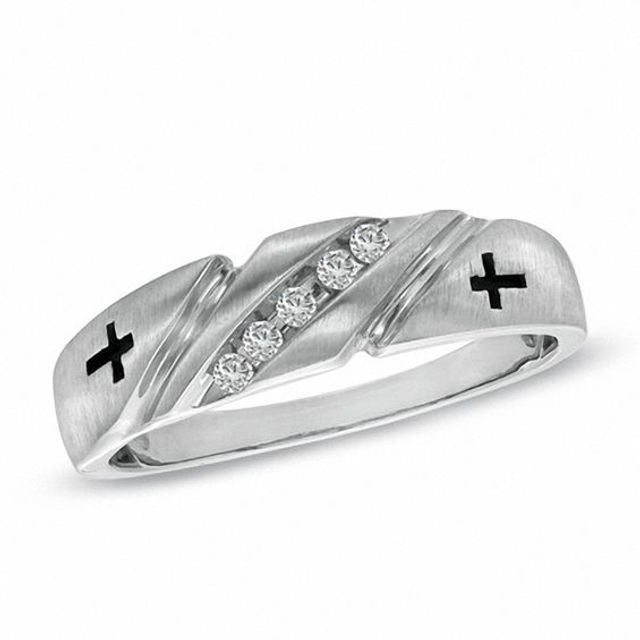 Men's 1/10 CT. T.w. Diamond Slant Cross Band in 10K White Gold