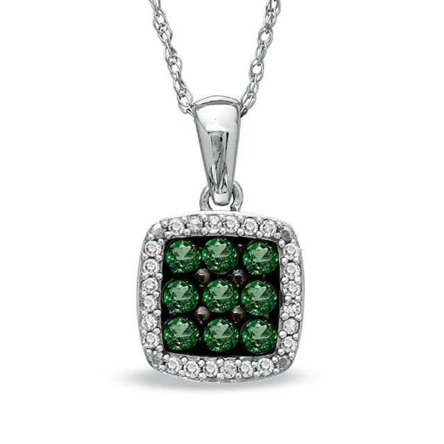 Emerald and 1/10 CT. T.w. Diamond Pendant in 10K White Gold