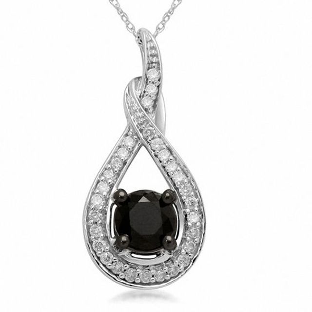 Black Mystique 1 CT. T.w. Enhanced Black and White Diamond Twist Pendant in 10K White Gold