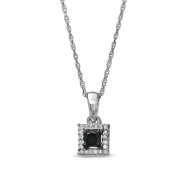 Black Mystique 1/5 CT. T.w. Enhanced Black and White Princess-Cut Diamond Square Frame Pendant in 10K White Gold