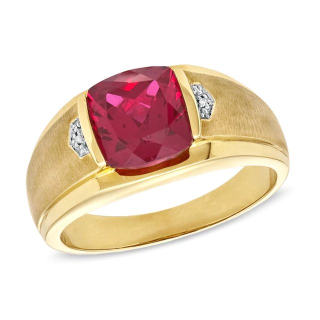 Men's Lab-Created Ruby and Diamond Accent Band in 10K Gold