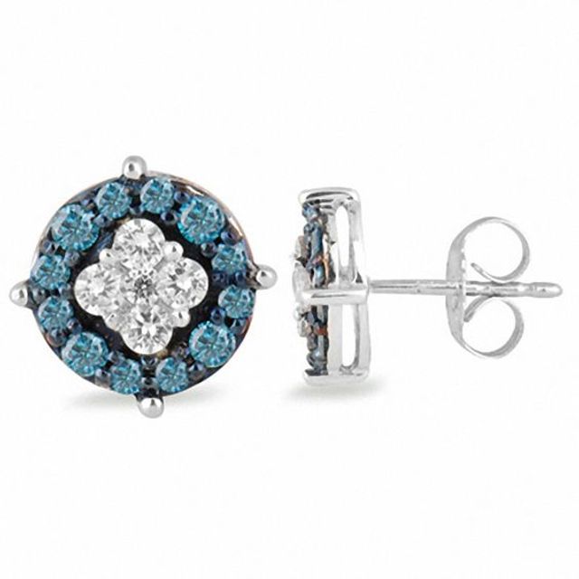 1/2 CT. T.w. Enhanced Blue and White Diamond Frame Earrings in 10K White Gold