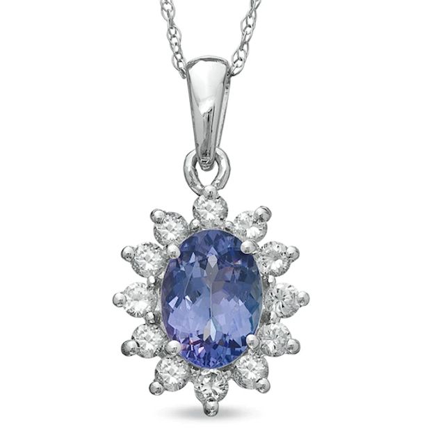 Oval Tanzanite and Lab-Created White Sapphire Frame Pendant in 10K White Gold