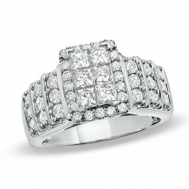 1-1/2 CT. T.w. Princess-Cut Composite Diamond Engagement Ring in 14K White Gold