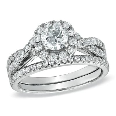 1-1/10 CT. T.w. Diamond Frame Twist Bridal Set in 14K White Gold