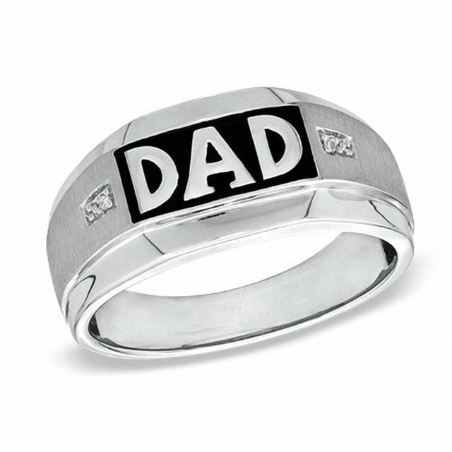 Men's Diamond Accent "Dad" Ring in 10K White Gold