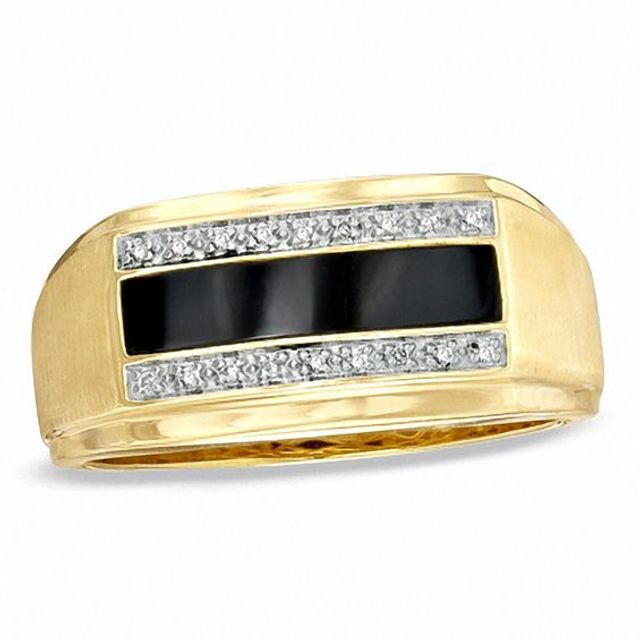 Men's Onyx and Diamond Accent Ring in 10K Gold