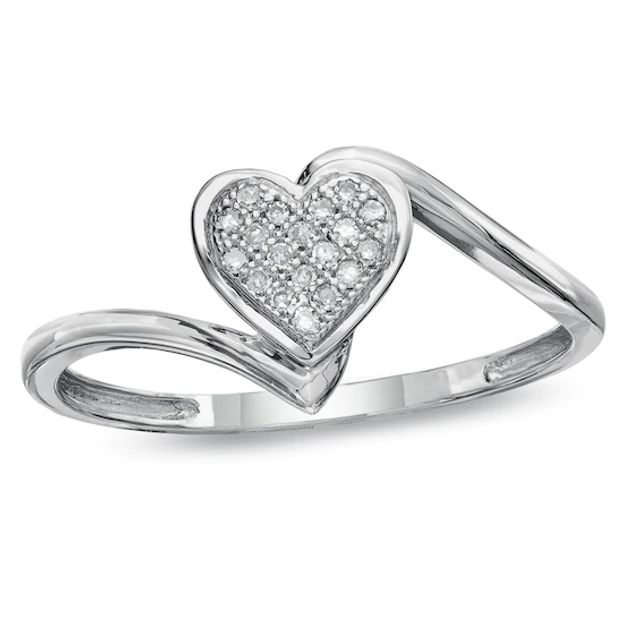 Diamond Accent Heart Bypass Ring in 10K White Gold