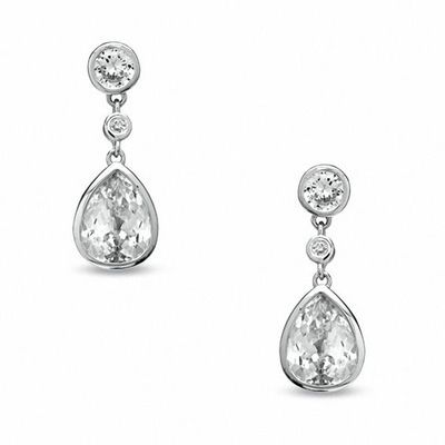Pear-Shaped Lab-Created White Sapphire and Diamond Accent Drop Earrings in Sterling Silver