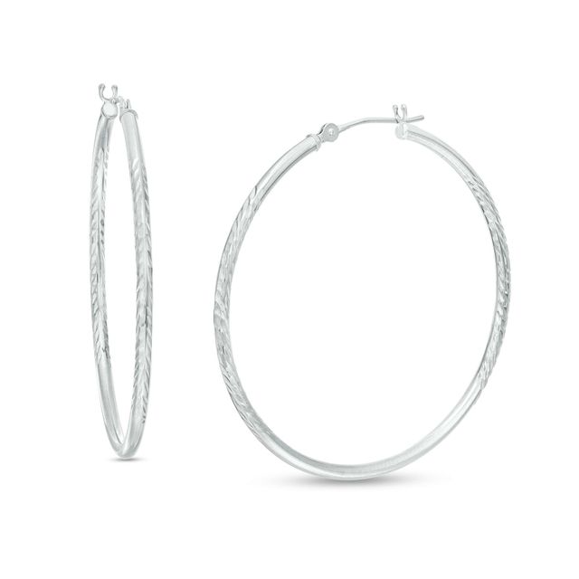 30mm Diamond-Cut Twisted Hoop Earrings in 14K White Gold