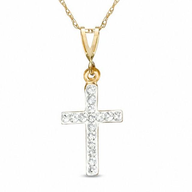 White Crystal Cross Pendant in 14K Gold