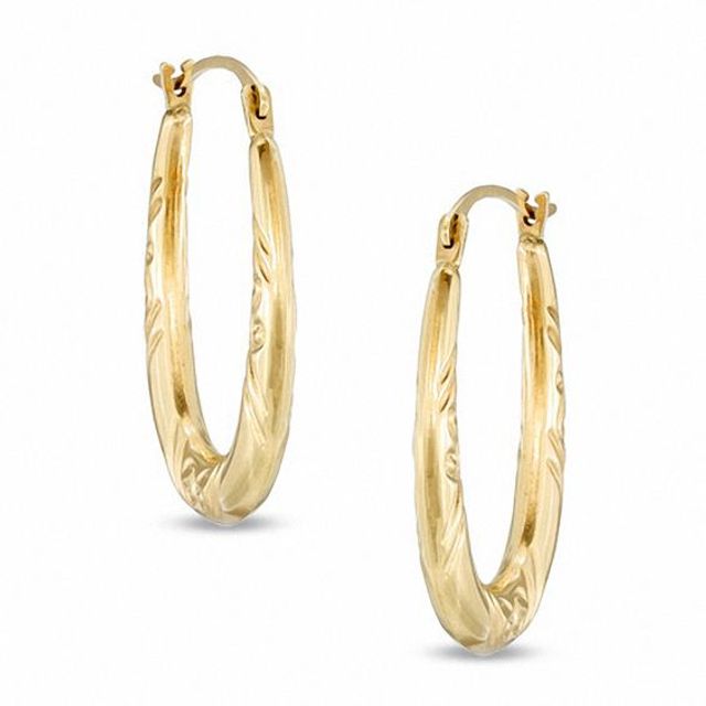 Patterned Oval Hoop Earrings in 14K Gold