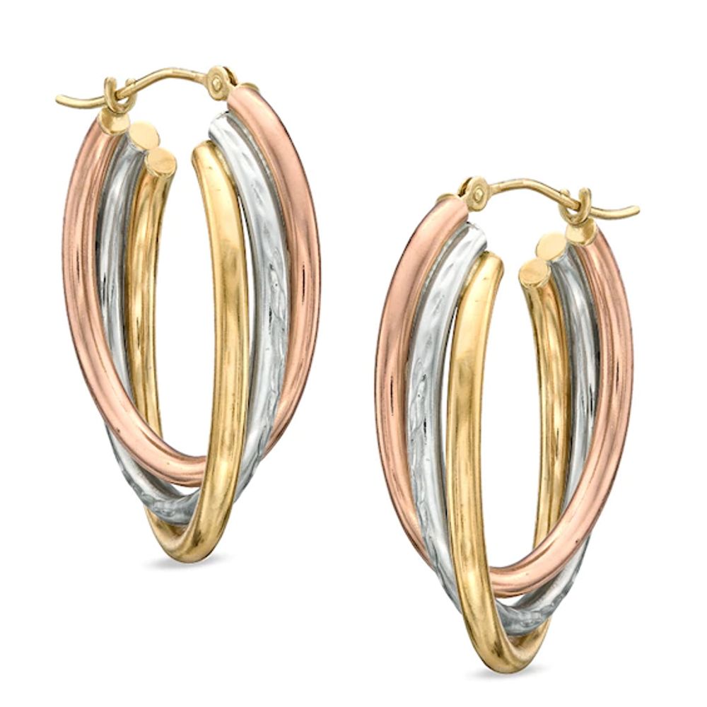 Tri-Tone Diamond-Cut Triple Hoop Earrings in Sterling Silver with 14K Gold Plate