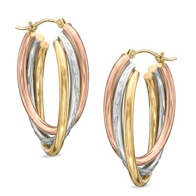 Tri-Tone Diamond-Cut Triple Hoop Earrings in Sterling Silver with 14K Gold Plate