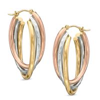 Tri-Tone Diamond-Cut Triple Hoop Earrings in Sterling Silver with 14K Gold Plate