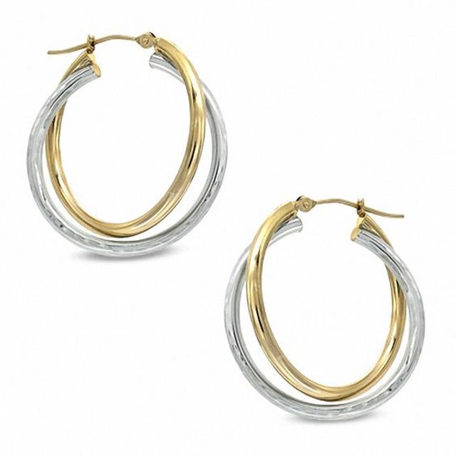 25mm Two-Tone Double Hoop Earrings in Sterling Silver with 14K Gold Plate